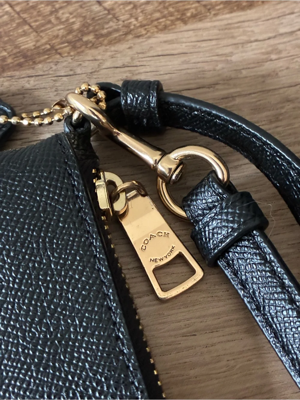 Coach Black Leather Wristlet with Gold Hardware